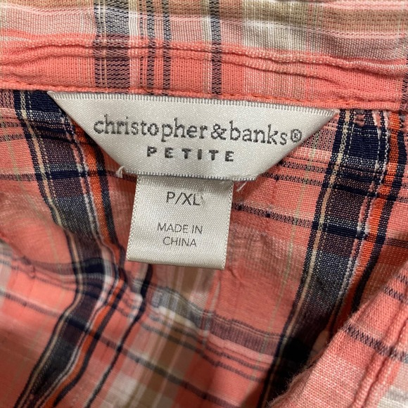 Christopher & Banks Petite XL Coral Plaid‎ 3/4 Sleeve Snap Front Shirt Western - Picture 6 of 9
